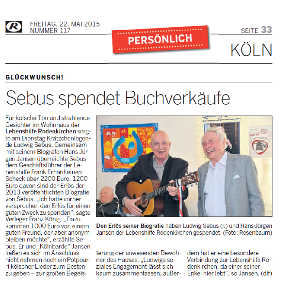 Artikel in der Kölnischen Rundschau vom 22. Mai 2015