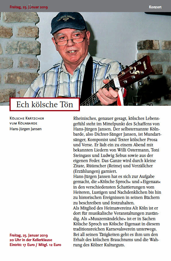 Auftritt des Kölnbarden in der Kellerklause Januar 2019