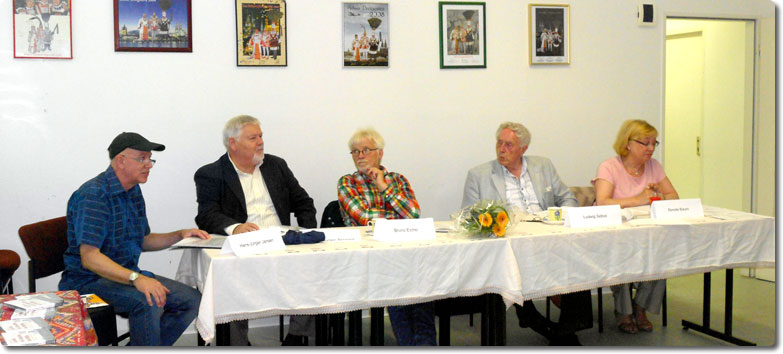 v.r.n.l. Renate Baum, Ludwig Sebus,&nbsp;Bruno  Eichel, Prof.Dr. Jürgen Bennack und der Autor, anläßlich der Pressevorstellung der Hörbuch-CD:  Levve un Laache en Kölle, an der alle Vorgenannten beteiligt waren.